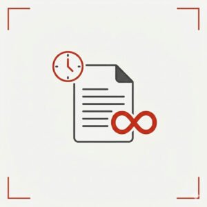 A document icon paired with a calendar and an infinity symbol, representing a blog post as a continuous, long-term business asset.
